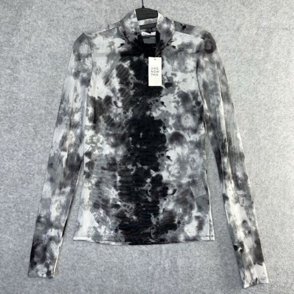 90s Y2K Tie Dye Sheer Mesh Top Animal Print Long Sleeve Top Neutrals Disco Smal